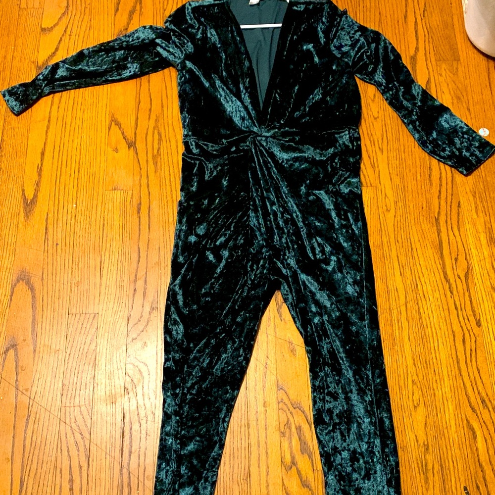 Venus Hunter Green/Blue Velvet Twist Jumpsuit